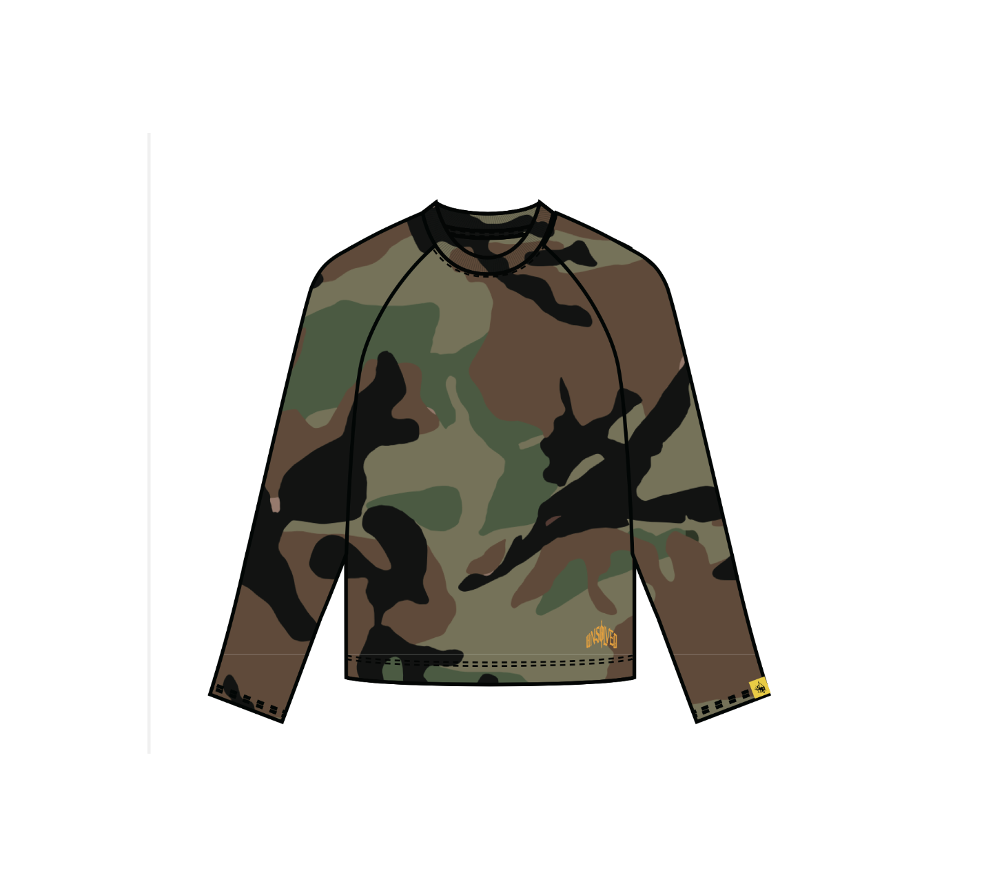 Camouflage long-sleeve shirt with a brand logo on a white background